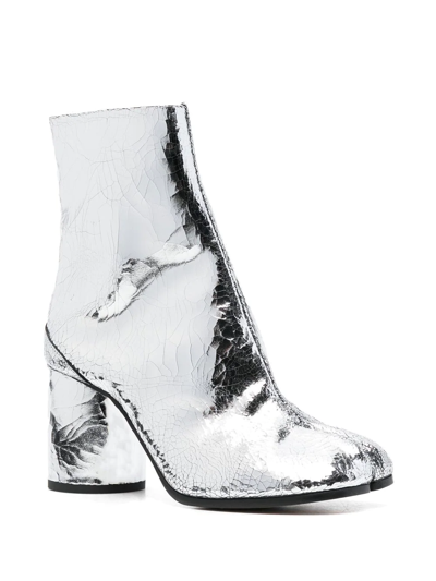 Maison Margiela Tabi Split-toe Crinkled Metallic Patent-leather Ankle Boots In Silver