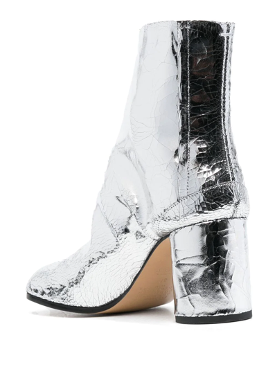 Maison Margiela Tabi Split-toe Crinkled Metallic Patent-leather Ankle Boots In Silver