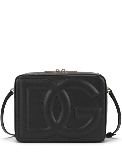 Dolce & Gabbana Black Crossbody Bag With Quilted Dg Logo In Leather Woman In Black