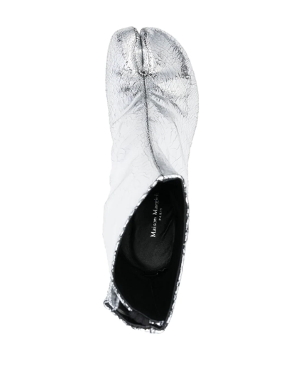Maison Margiela Tabi Split-toe Crinkled Metallic Patent-leather Ankle Boots In Silver