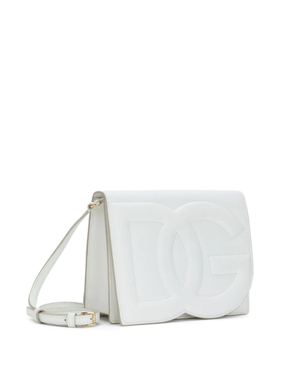 Dolce & Gabbana 3d-effect Logo Leather Crossbody Bag In White