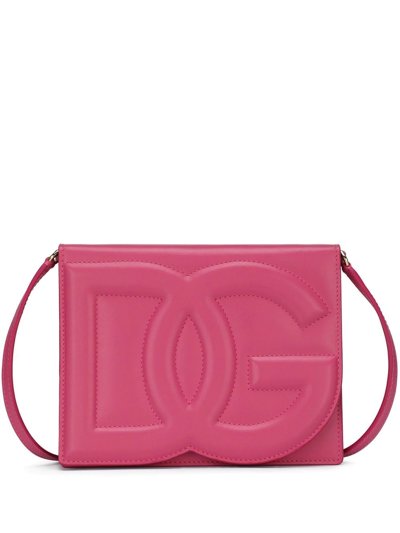 Shop Dolce & Gabbana Dg Logo Leather Crossbody Bag In Pink