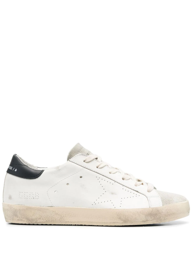 Shop Golden Goose Super-star Distressed Lace-up Sneakers In White