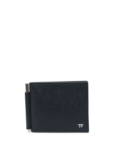 Shop Tom Ford Logo-print Leather Wallet In Blue