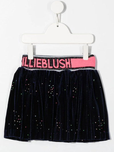 Shop Billieblush Logo-waistband Velour Skirt In Blue