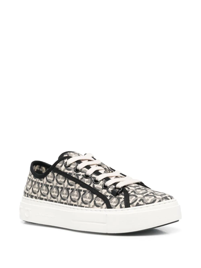 Ferragamo Anson Gancini-jacquard Sneakers In Neutrals