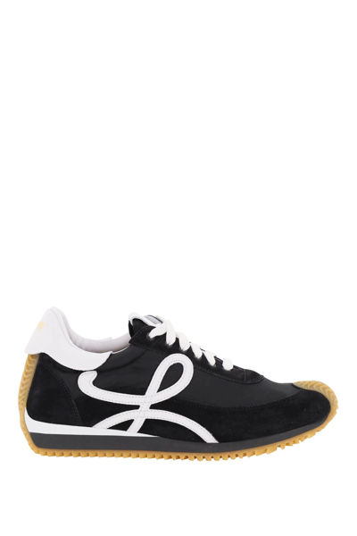 Shop Loewe Suede Leather And Nylon Flow Runner Sneakers In Black,white