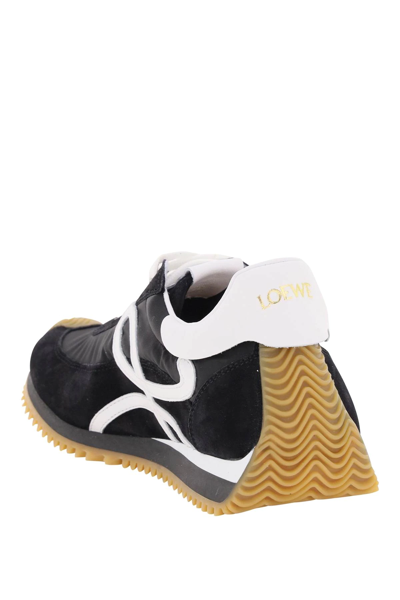 Shop Loewe Suede Leather And Nylon Flow Runner Sneakers In Black,white