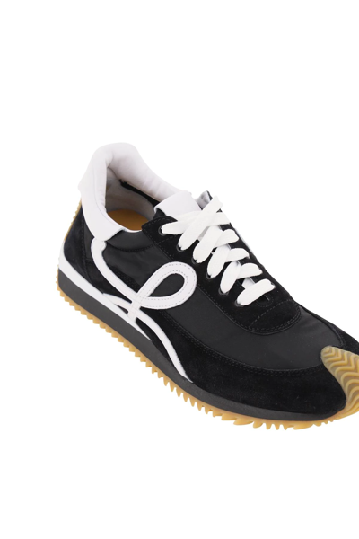 Shop Loewe Suede Leather And Nylon Flow Runner Sneakers In Black,white