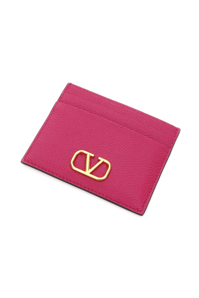 Shop Valentino Vlogo Signature Grainy Calfskin Cardholder In Purple