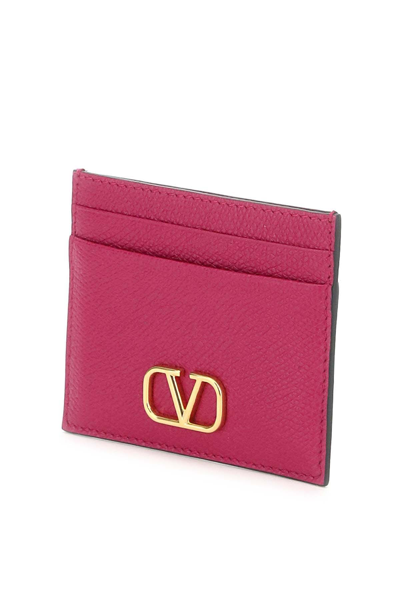 Shop Valentino Vlogo Signature Grainy Calfskin Cardholder In Purple