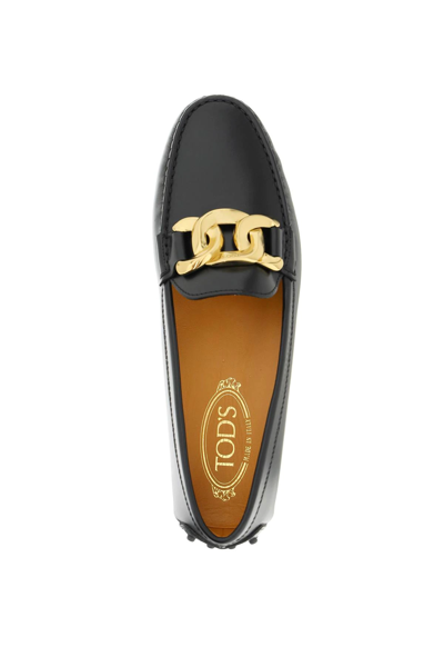 Shop Tod's Gommino Driving Shoes With Chain In Black