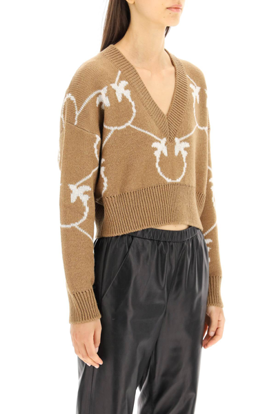 Shop Pinko Love Birds Wool And Alpaca Blend Sweater In Beige,brown