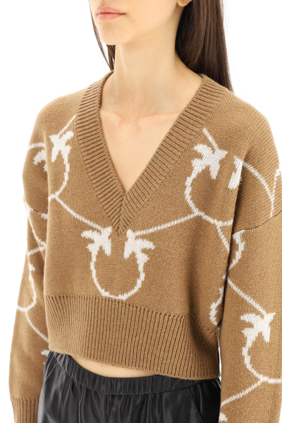 Shop Pinko Love Birds Wool And Alpaca Blend Sweater In Beige,brown