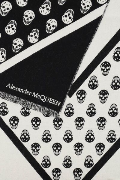 Shop Alexander Mcqueen Sport Skull Wool Scarf In Black,white