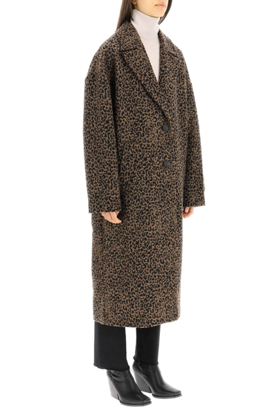 Shop Golden Goose 'bertina' Long Coat In Leopard Jacquard In Brown,black