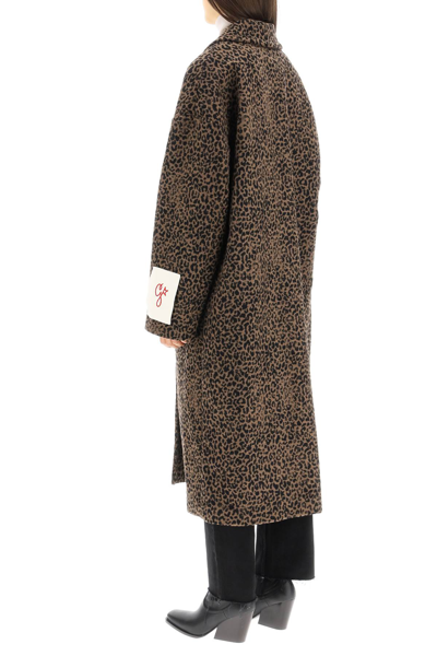 Shop Golden Goose 'bertina' Long Coat In Leopard Jacquard In Brown,black