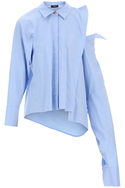 Shop A.w.a.k.e. Double-collar Asymmetrical Shirt In Light Blue