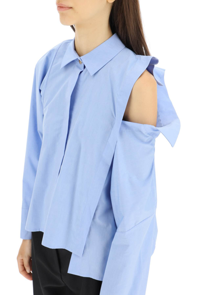 Shop A.w.a.k.e. Double-collar Asymmetrical Shirt In Light Blue