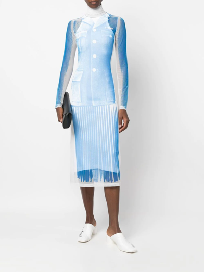 Shop Mm6 Maison Margiela Sheer Uniform-print Dress In Blau