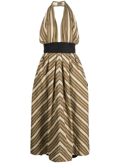 Tory Burch Variegated Stripe Poplin Dress In Green