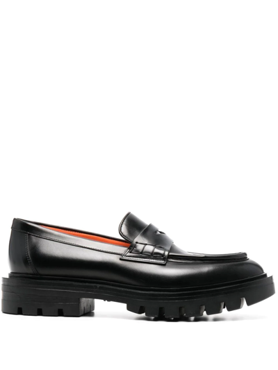 Santoni Women's Polished Black Leather Penny Loafer In Black
