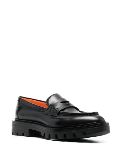 Santoni Women's Polished Black Leather Penny Loafer In Black