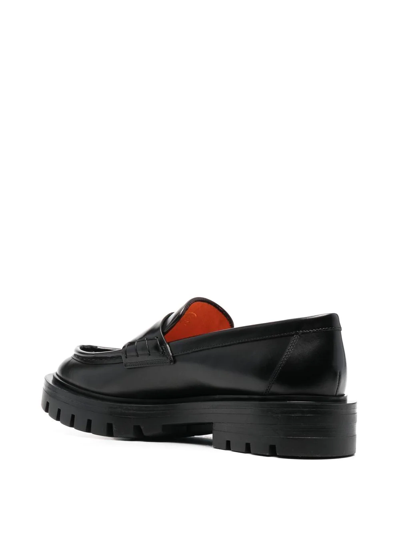 Santoni Women's Polished Black Leather Penny Loafer In Black