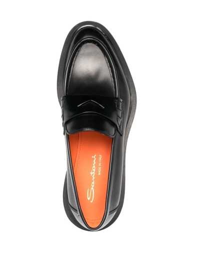 Santoni Women's Polished Black Leather Penny Loafer In Black