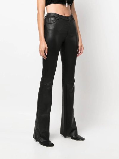 Shop Drome High-waisted Flared Leather Trousers In Black
