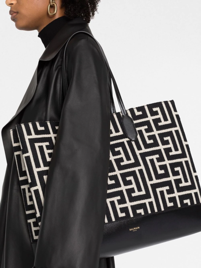 Shop Balmain Monogram-pattern Tote Bag In Schwarz