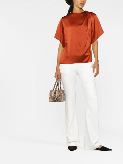 Vince Drape Neck Flutter Sleeve Silk Top In Braun