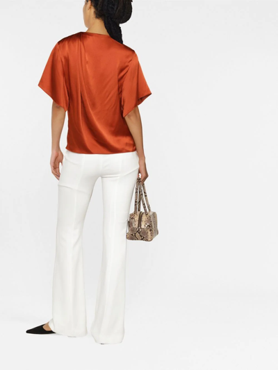 Vince Drape Neck Flutter Sleeve Silk Top In Braun