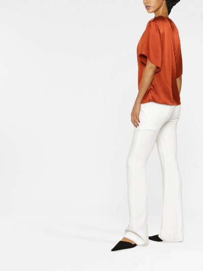 Vince Drape Neck Flutter Sleeve Silk Top In Braun