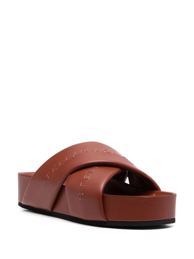 Shop Stella Mccartney Logo-strap Flatform Sandals In Braun