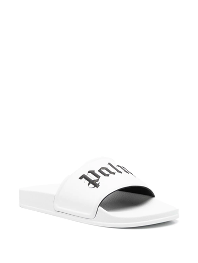 Shop Palm Angels Logo-print Open-toe Slides In Weiss