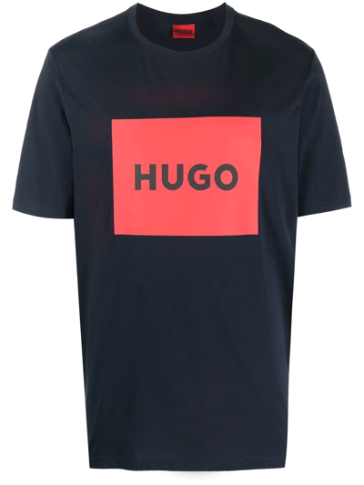 Shop Hugo Logo-print Cotton T-shirt In Blau