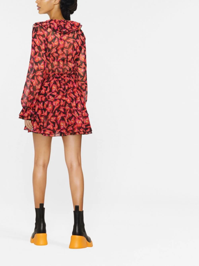 Shop Msgm Butterfly Pattern Mini Dress In Rosa