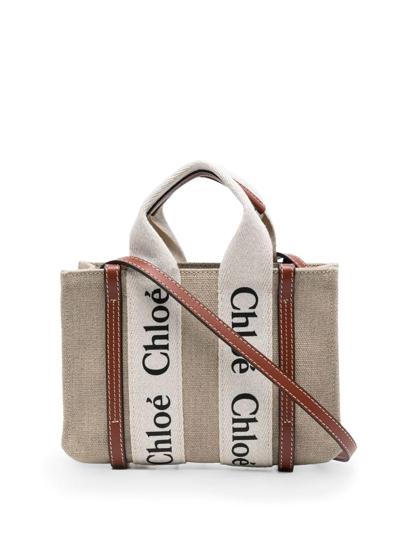 Shop Chloé Woody Linen Tote Bag In Nude