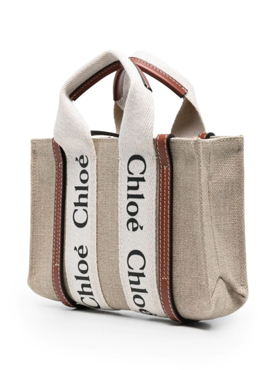 Shop Chloé Woody Linen Tote Bag In Nude