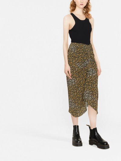 Isabel Marant Étoile Azaria Floral Print Ruched Handkerchief Hem Midi Skirt In Grün