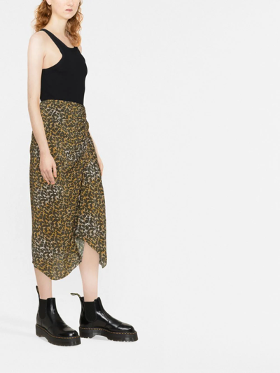Isabel Marant Étoile Azaria Floral Print Ruched Handkerchief Hem Midi Skirt In Grün