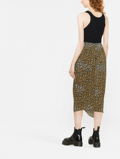 Isabel Marant Étoile Azaria Floral Print Ruched Handkerchief Hem Midi Skirt In Grün