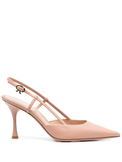 Shop Gianvito Rossi Ribbon Leather Slingback Pumps In Rosa