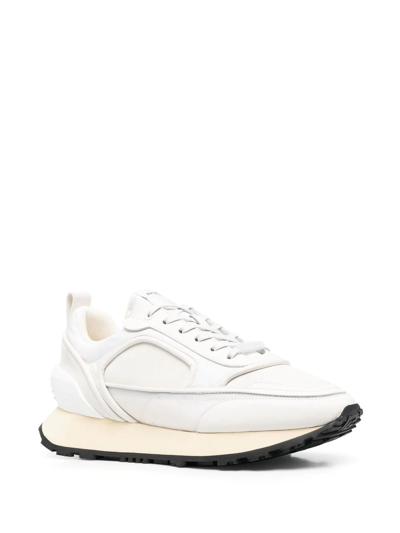 Shop Balmain Panelled-low-top Leather Sneakers In Weiss