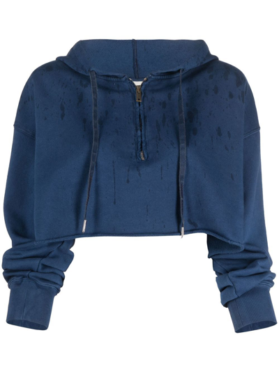 Golden Goose Paint Splatter-effect Cropped Hoodie In Blau