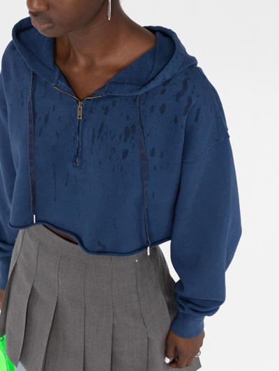 Golden Goose Paint Splatter-effect Cropped Hoodie In Blau