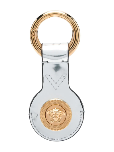 Shop Versace Medusa-plaque Detail Key Ring In Silver
