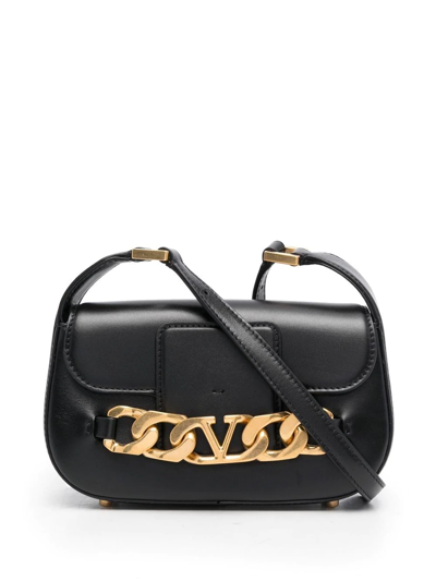 Shop Valentino Vlogo Leather Crossbody Bag In Black