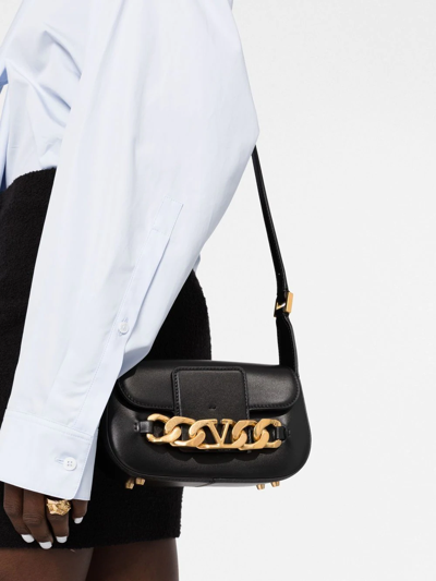Valentino Garavani Vlogo Chain Small Leather Shoulder Bag In Black